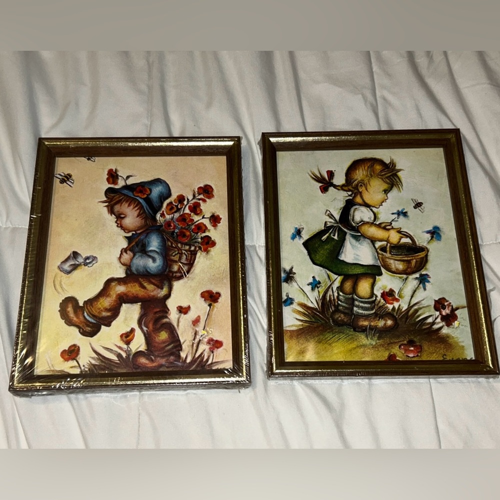 Two Hummel Framed Pictures Boy And Girl 8 X 10 Brand New